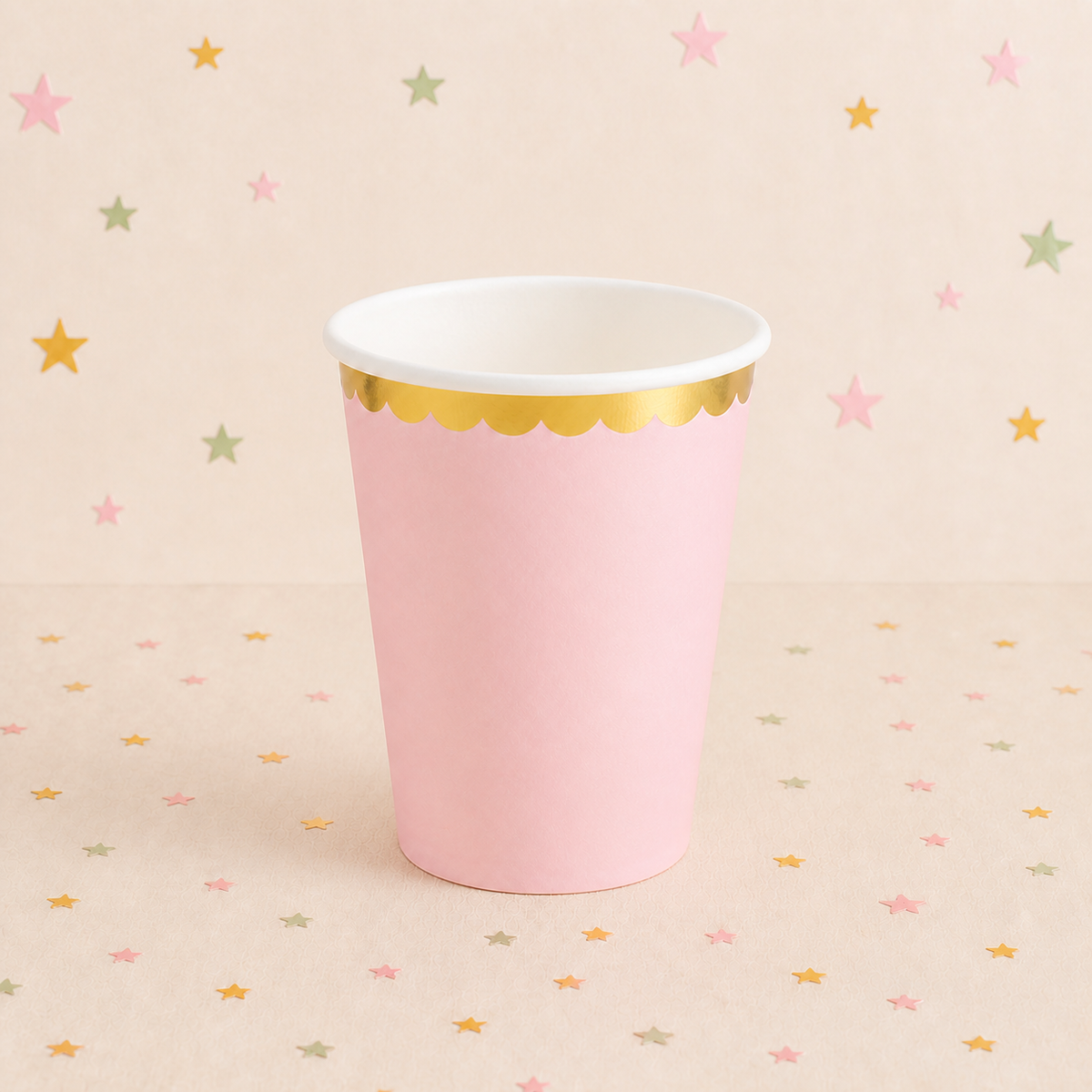 Light Pink & Gold Scalloped Paper Cups x 6