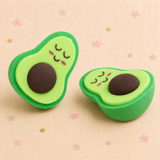 Pickit Parties avocado-shaped erasers with cute smiling faces