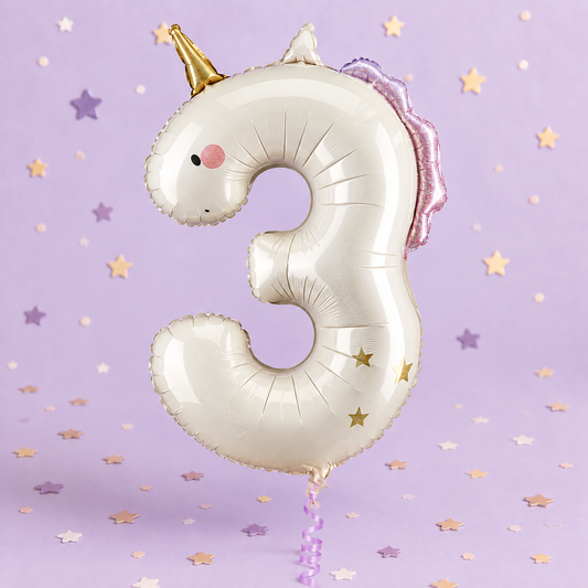 Unicorn Number 3 Foil Balloon 93 cm by Pickit Parties